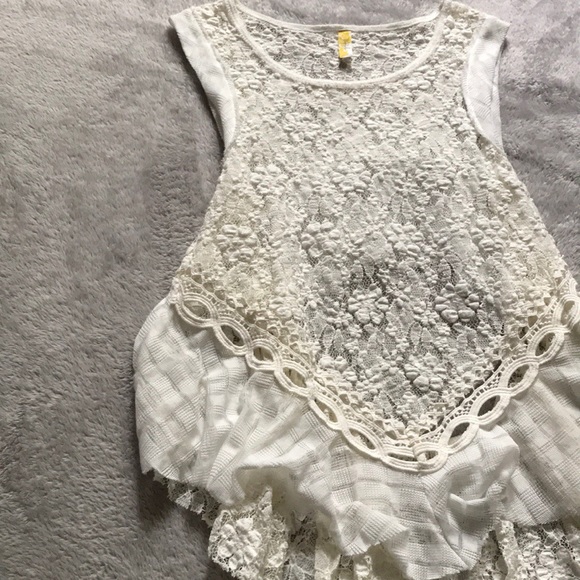 Free People Sheer White Lace Cut Out Tank - Picture 3 of 8
